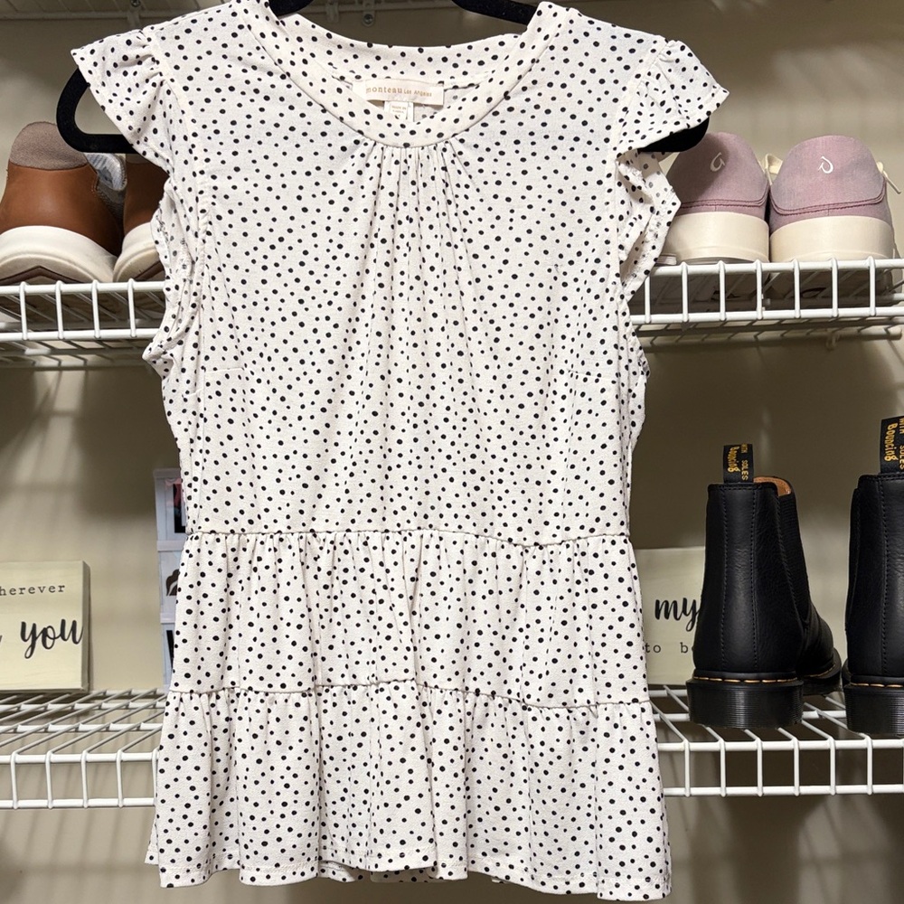 White Polka Dot Ruffle Sleeve Top